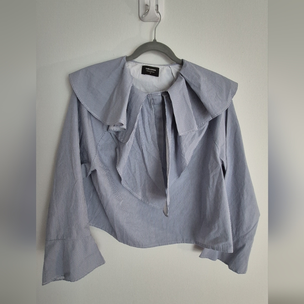 Light Blue Pinstripe Sailor Collar Blouse